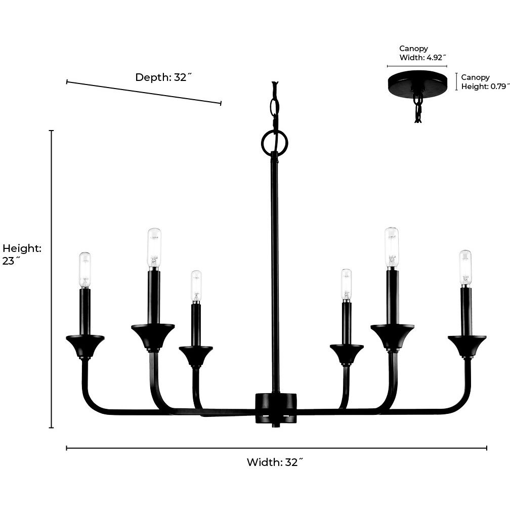 Herring 6 Light 32 inch Matte Black Chandelier Ceiling Light